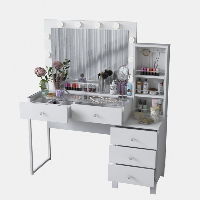 Hanah Home Mesa de Maquillaje Blanca con 10 Focos